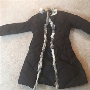 Bebe black parka with genuine rabbit fur